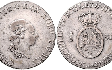 SCHLESWIG-HOLSTEIN, Christian VII. von Dänemark, 1766-1808, 2/3 Speciestaler =40 Schilling 1787 MF, Altona