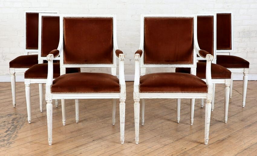 SET 6 FRENCH UPHOLSTERED DINING CHAIRS C.1920