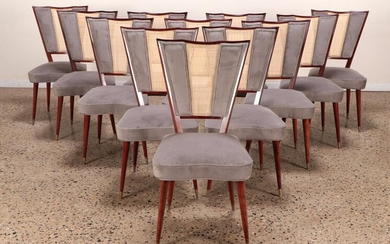 SET OF 12 CANE UPHOLSTERED DINING CHAIRS C. 1960