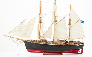 SHIP MODEL, sailing ship, “Meta” three-masted, wood, textile, metal, 19th century type, 20th century.