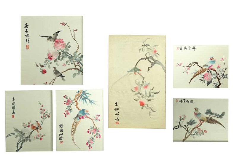 SIX CHINESE SILK ‘BIRDS AND FLOWERS’ EMBROIDERIES.