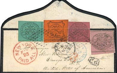 STATO PONTIFICIO-STATI UNITI D'AMERICA 1868 - 5 cent. azzurro verdastro,...
