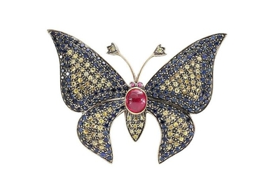 Sapphire and Ruby Butterfly Brooch