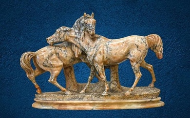 Sculpture, Grande gruppo scultoreo Cavalli, dal modello di Pierre-Jules Mêne - larghezza 54 cm - 37 cm - Marble