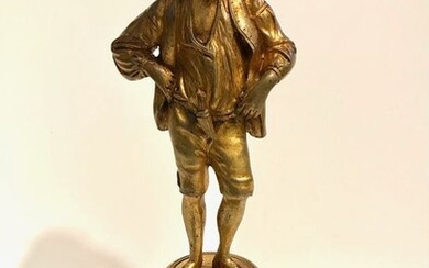 Sculpture, Young man in gilded bronze (1) - Bronze (gilt), Marble - that. 1900