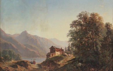 Scuola italiana (XIX) - Paesaggio di montagna e lago
