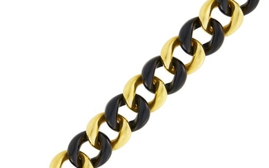 Seaman Schepps Gold and Black Onyx Curb Link Bracelet