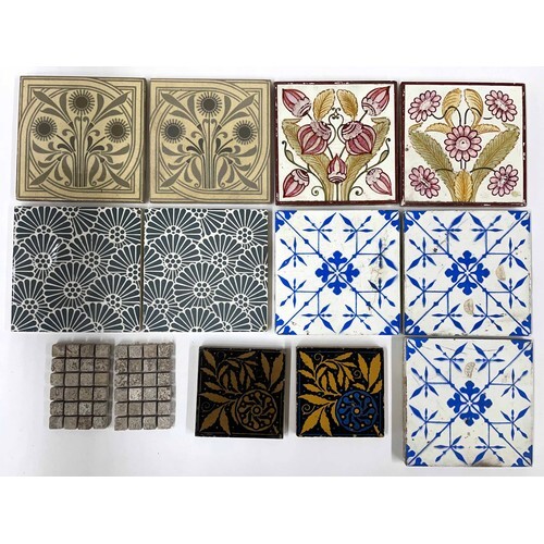 Selection of 19th century enamelled tiles to include three b...