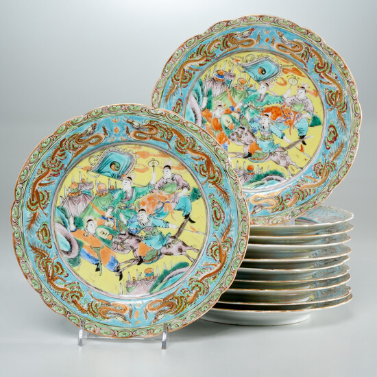 Set Chinese famille rose warrior plates