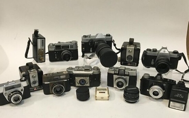 Set of 10 film cameras, film magazine and film box...