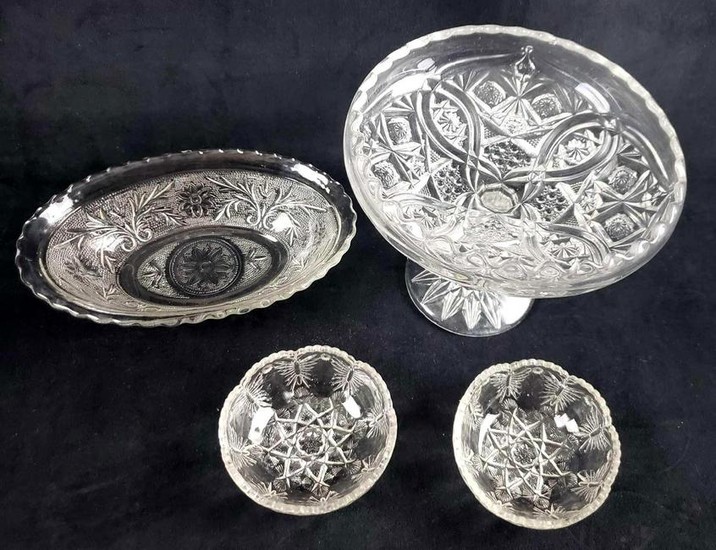 Set of 4 Pressed Glass Items with Scalloped Edges