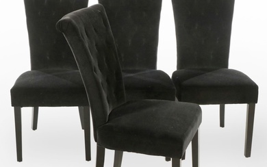 Set of Four Venetian Style Black Velvet Scrolled Back Dining Chairs