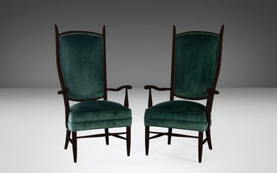 Set of Two (2) Ebony Maxwell Royal American High Back Upholstered Chairs USA c. 1950s