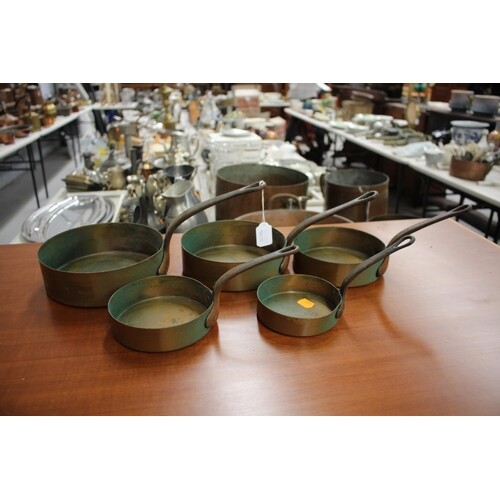 Set of five French copper & wrought iron saucepans, approx 2...