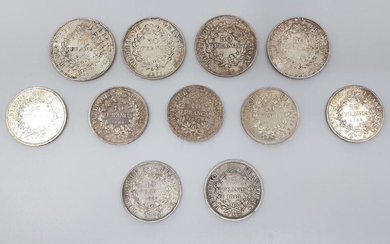 Set of four fifty-franc silver
