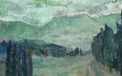 Shlomo Van Den Berg , 1920-1982, Cypress Trees in Landscape