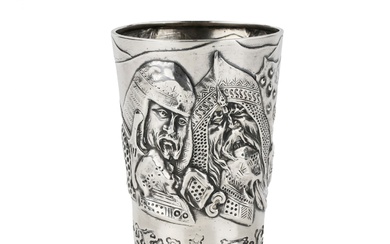 Silver vodka cup from Mikhail Tarasov. Bogatyrskaya Zastava. Early 20th century.