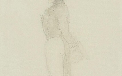 Sir Edwin Henry Landseer, RA, British 1802-1873- Portrait of Nicholas I of Russia; pencil and grey wash on paper, signed with the artist's monogram (centre right), and inscribed and dated probably by the hand of Alfred Count D'Orsay 'Gore House / 9...