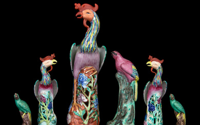 Six Chinese Export Porcelain Figures of Birds