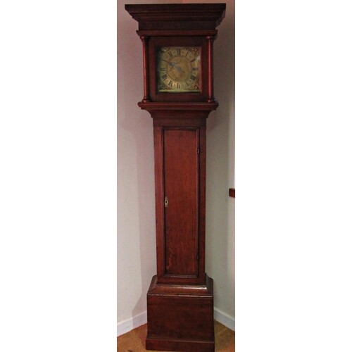 Small 18th century oak longcase clock. the trunk fitted with...