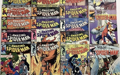 Small group of Marvel comics The Amazing Spider-Man. Issues 200, 201, 202, 203, 204, 205, 206 and 207 from 1980. Issues 260, 261, 262, 263, 264 and 266 from 1985. Also includes Web of Spider-Man 1,...