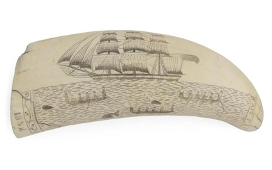 * ENGRAVED WHALE'S TOOTH WITH WHALING SCENE AND...