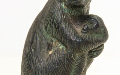 Statua cinese in bronzo raffigurante scimmia con il suo cucciolo, Cina, XVIII...