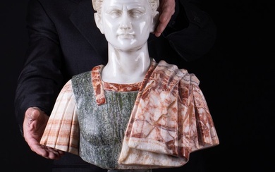 Statue, Tiberius Claudius Caesar Augustus - Half XX Century - 582 mm - White, Red and Alpine Gray Marble