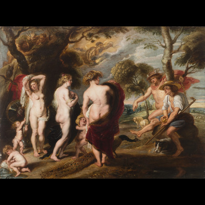 Studio of Sir Peter Paul Rubens (1577 - 1640) The Judgement of Paris Oil on panel 59.8x80 cm. For this...