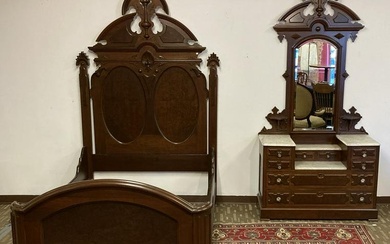 Stunning Victorian 2-Piece Bedroom Suite Consisting of High-Back Bed and Matching Dresser