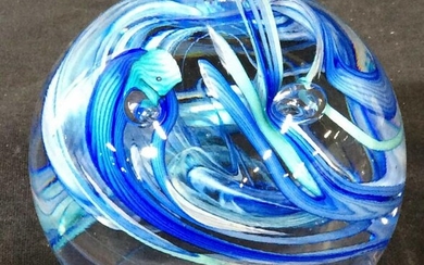 Swirling Blue Art Glass Paperweight