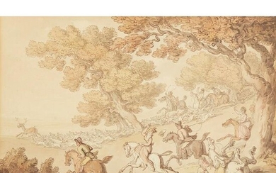 THOMAS ROWLANDSON (BRITISH 1756-1827) STAG HUNTING WITH