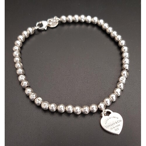 TIFFANY AND CO. SILVER BEAD BRACELET with return to Tiffany ...
