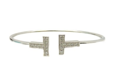 TIFFANY&CO T Wire Diamond Bracelet Bangle 18K White Gold