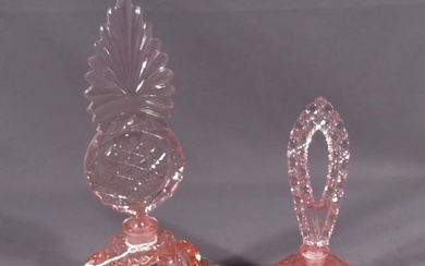TWO ANTIQUE CZECH PINK CRYSTAL PERFUME BOTTLES
