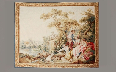 Tapisserie représentant une scène pastorale d'après François Boucher « Le Nid », dit aussi «...