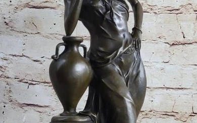 Thinking Women Leaning Against Vase Inspired Bronze Statue - 20" x 9"