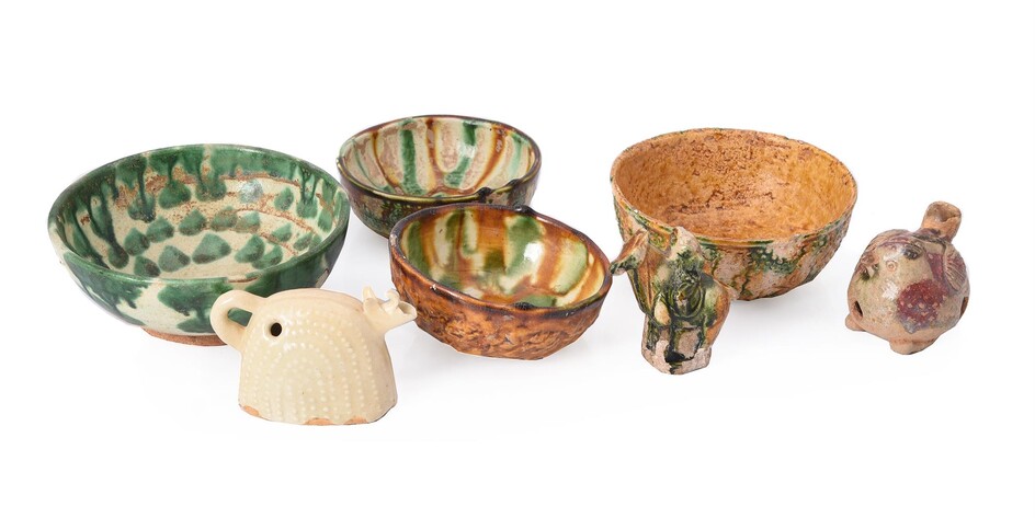 Three Chinese Sancai pottery bowls