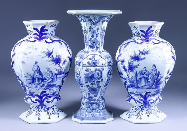 Three Delft Blue and White Vases of "18th Century"...