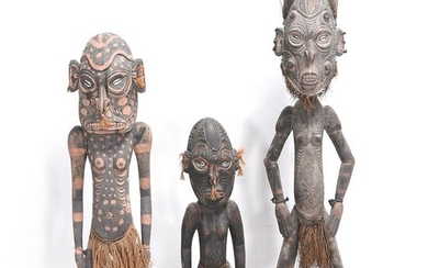 Three South Pacific Carved and Painted Wood Standing