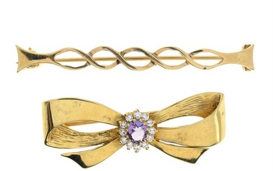 Three mid 20th century & later 9ct gold gem-set brooches