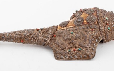 Tibetan Buddhist Silver Covered Shell Horn, 19th C
