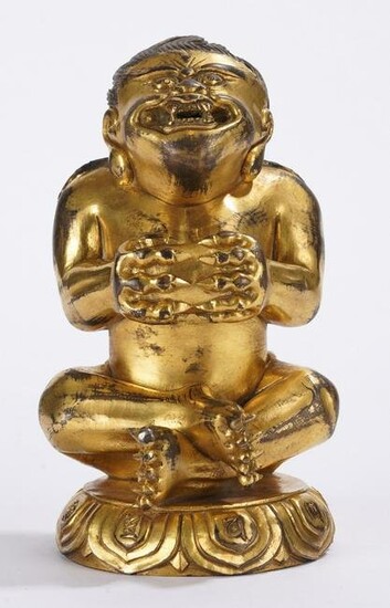 Tibetan Gilt Bronze Figure of Buddhist Deity