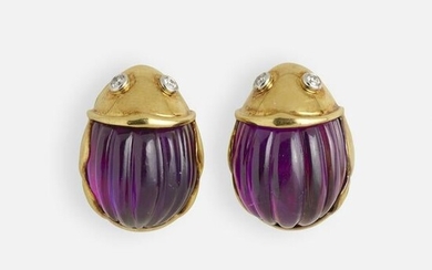 Tiffany & Co., Amethyst and diamond beetle ear clips