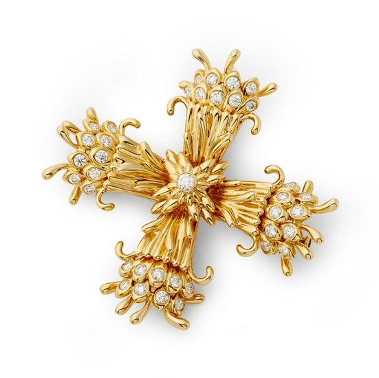 Tiffany & Co. - an 18ct gold and diamond brooch.