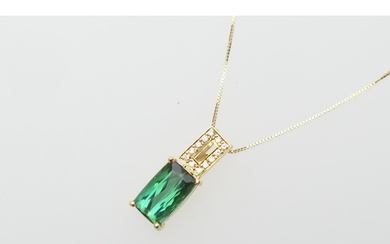 Tourmaline and diamond pendant necklace, in 18ct gold, recta...