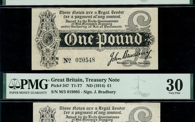 Treasury Series, John Bradbury, first issue £1 (2), ND (7 August 1914), serial number M/5 01989...