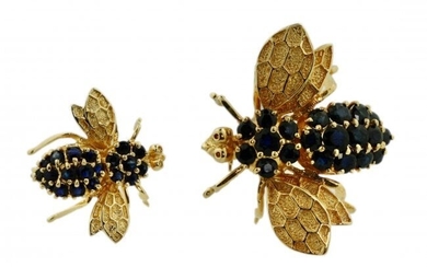 Two 14 Karat Gold and Gem-Set Bee Brooches