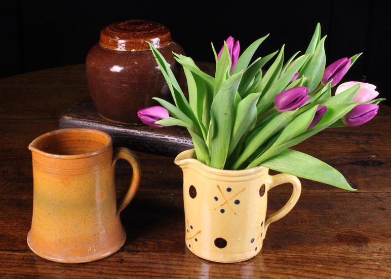 Two 19th Century French Pottery Jugs and a Lidded Jar.