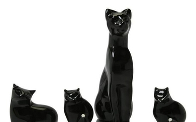 Two Baccarat Crystal Black Cat Figures with Two